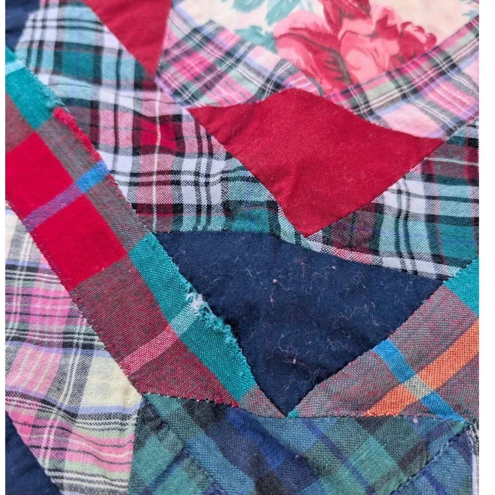 Vtg‎ Floral Plaid Patchwork Twin Coverlet Table Cloth Cover 56x96